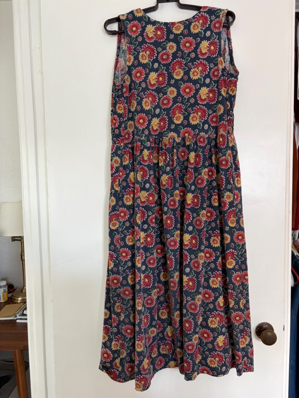 Erika Floral Midi Dress in Navy with Red & Yellow Blooms - Picture 5 of 5